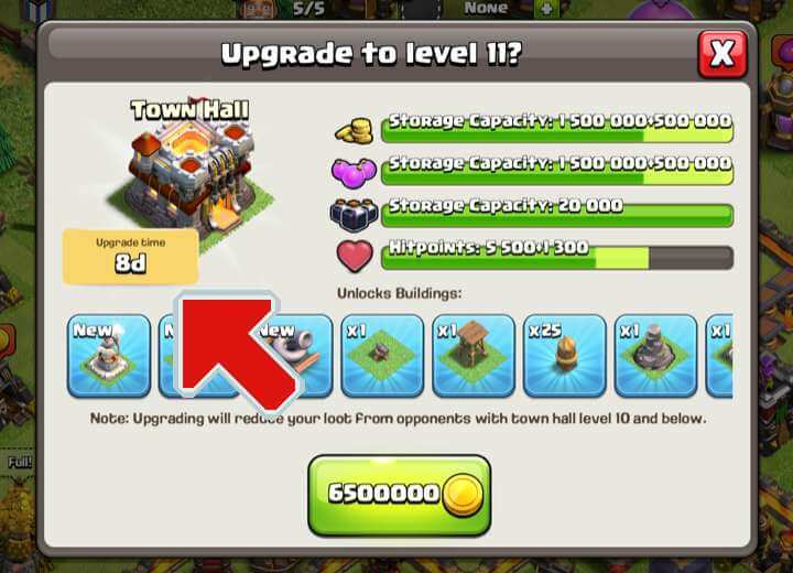 Clash of Clans Screenshot showing upgrade time