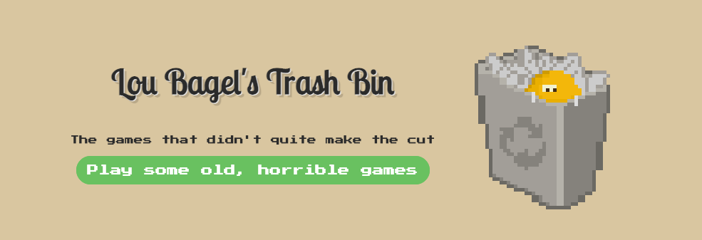 Screenshot of garbage bin games section on old website