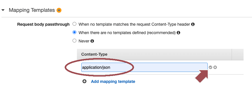setting up application/json mapping template