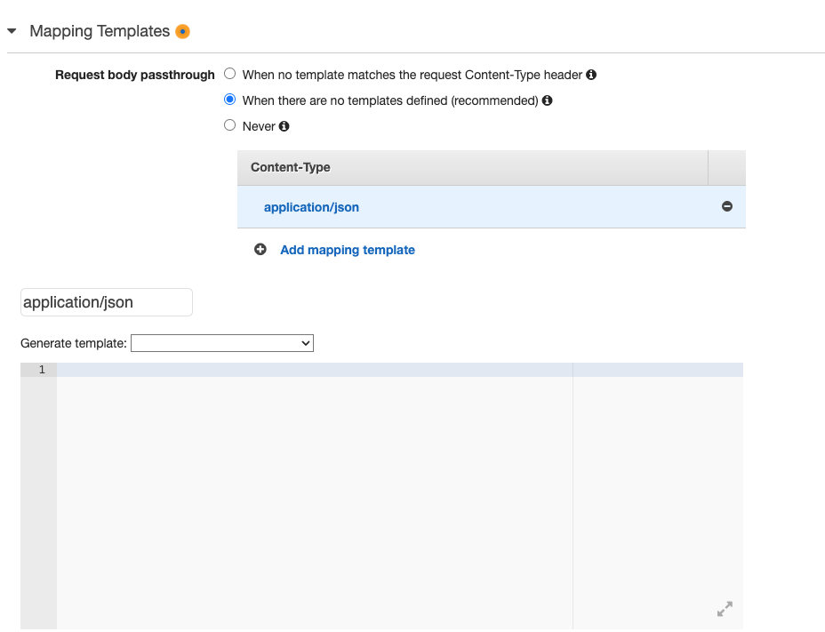 blank mapping template in aws api gateway