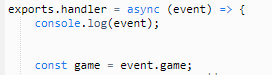 exports.handler equals async event const game equals game.event