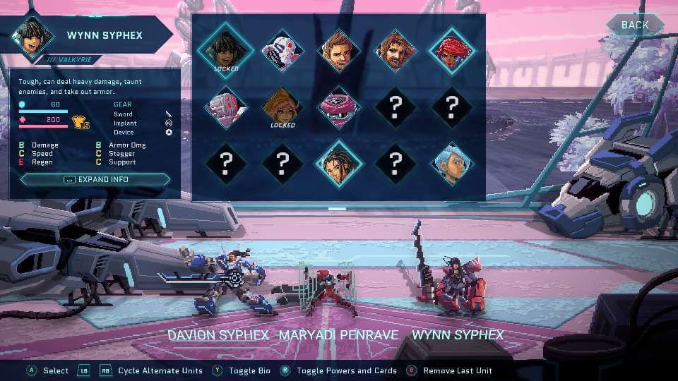 Star Renegades Party Select Screen