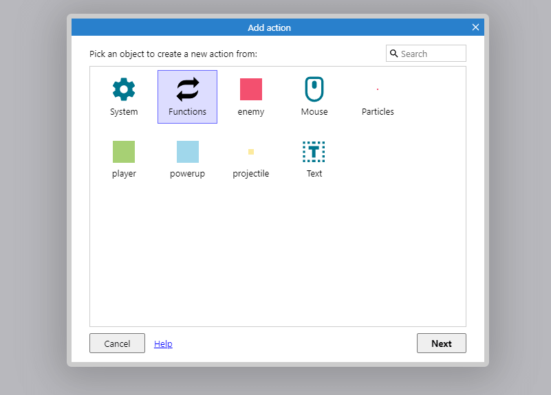 adding a function in Construct 3 step 1