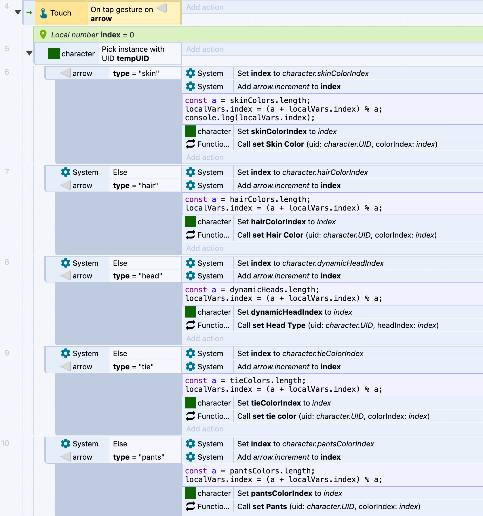construct 3 screenshot of arrow click top events