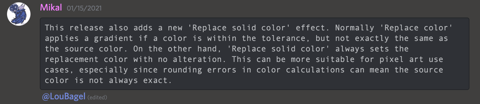 Construct 3 release notes about Replace Solid Color