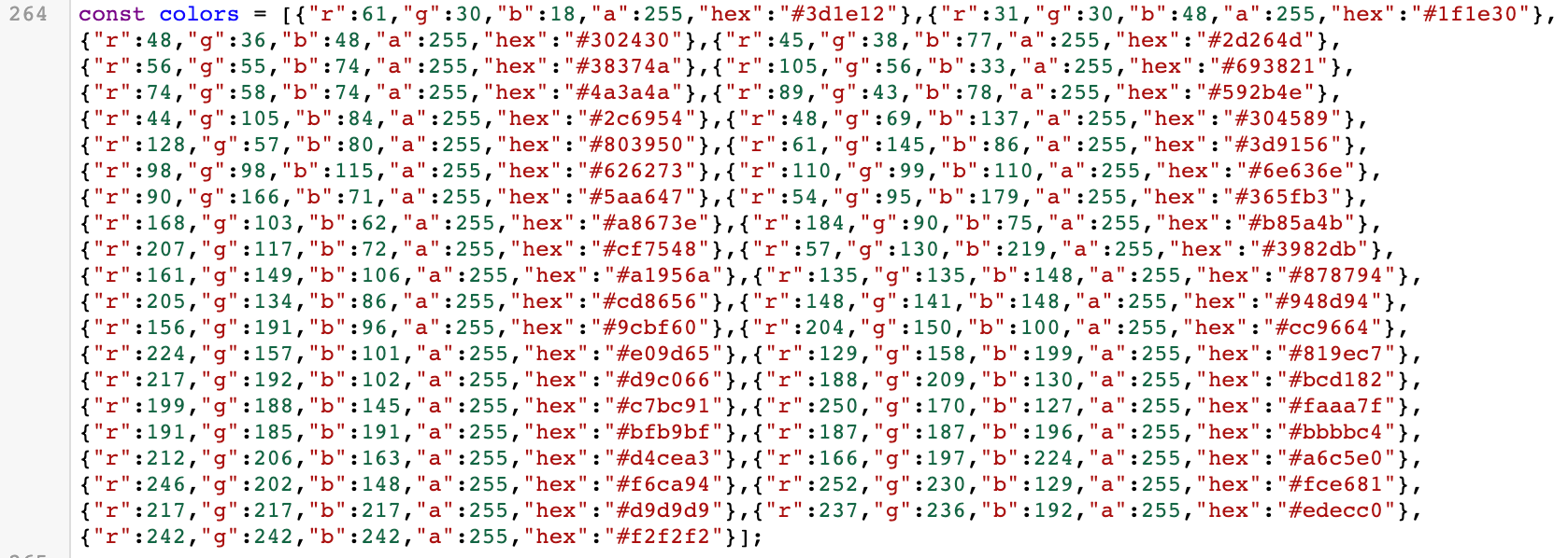 Color Palette in JSON array