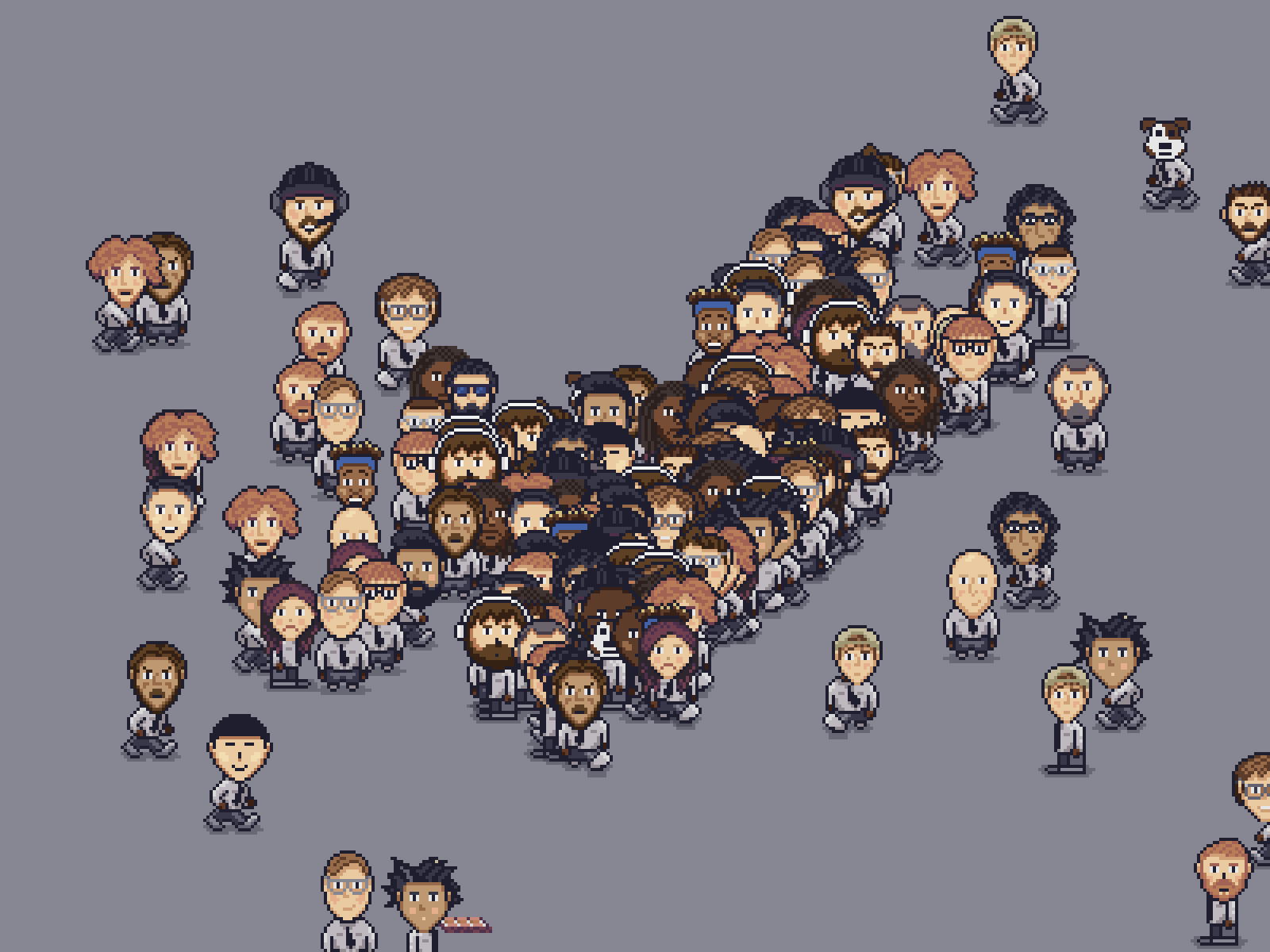 pixel art characters walking close together