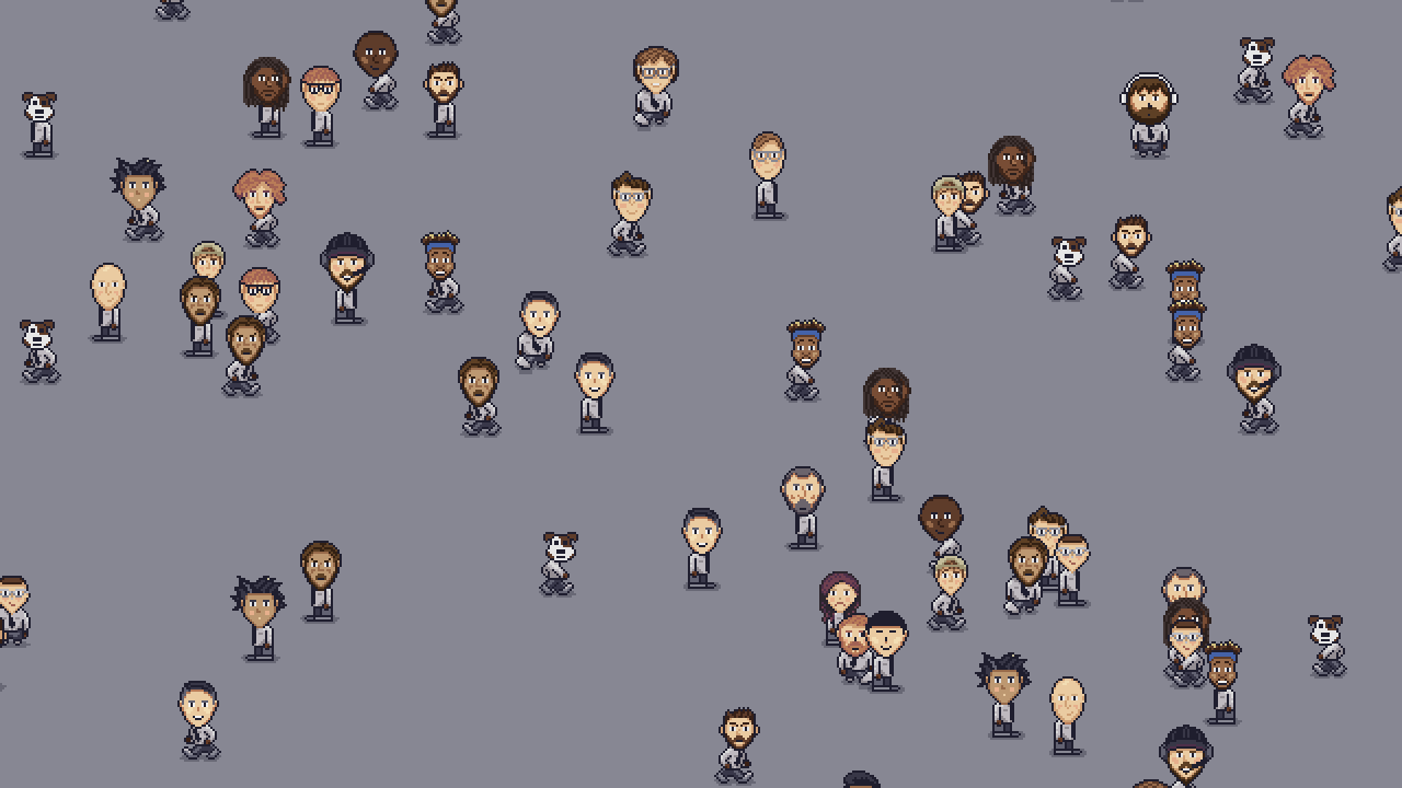 pixel art office characters walking around