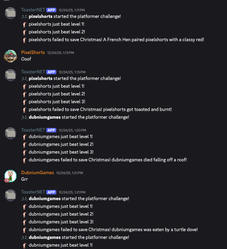 screenshot of discord messages from toasternet about game updates