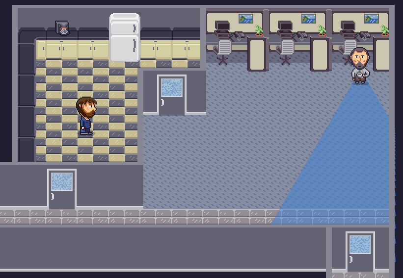 dave drinking coffee near the breakroom wtih a coffee maker