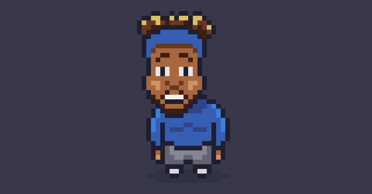 pixel art character with blue headband