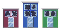 pixel art buildings with window broken stage 3