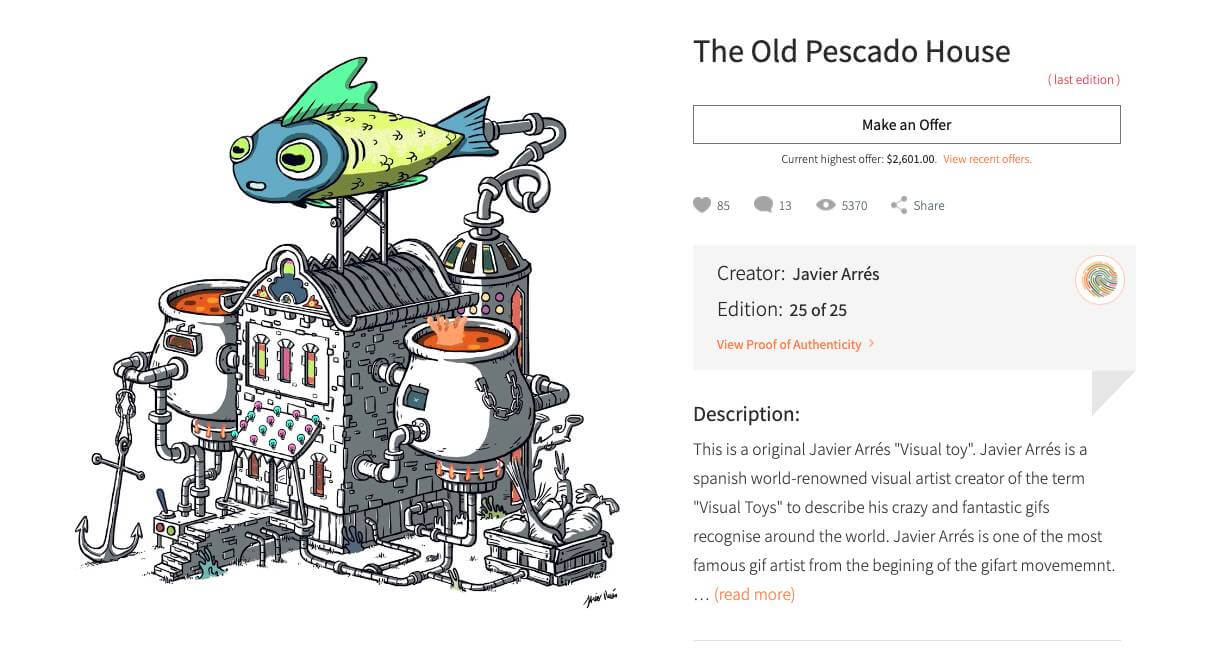 Listing for art titled The Old Pescado House