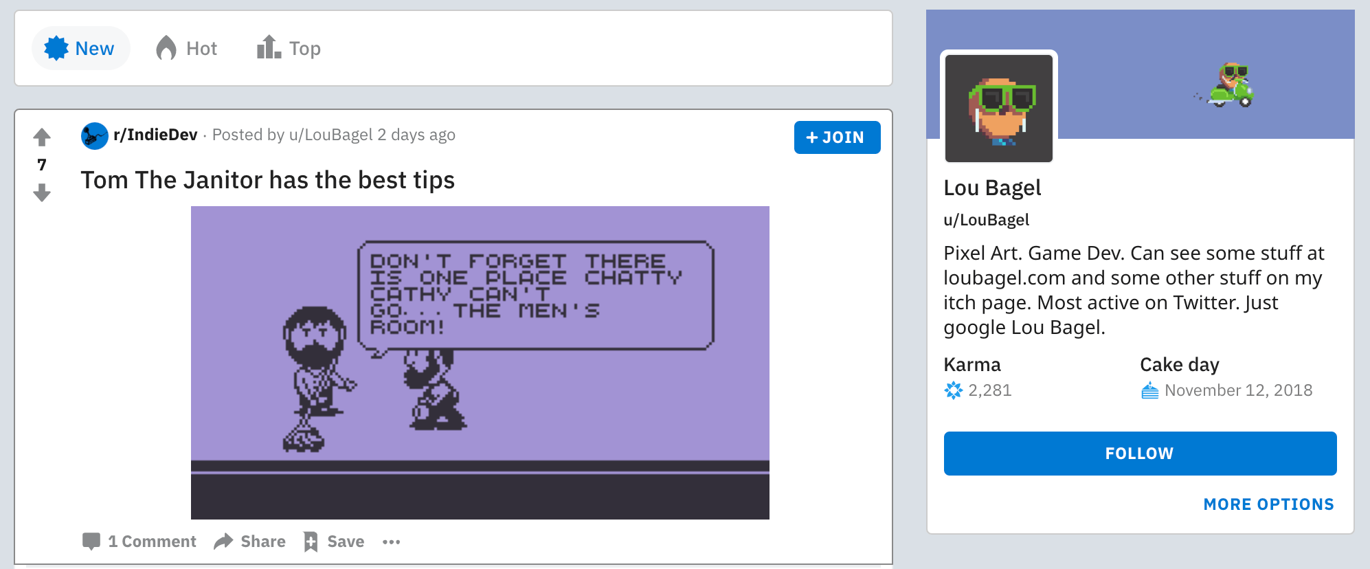 Lou Bagel Profile on Reddit