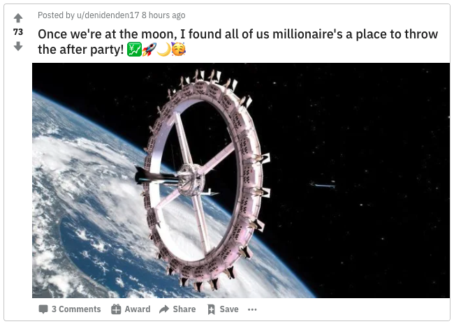 Reddit post boasting party on space station