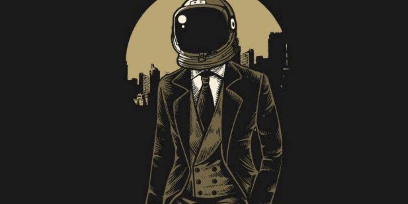 Man in suit and space helmet