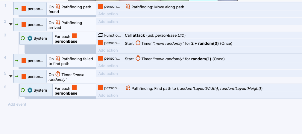 screenshot of pathfinding event sheet