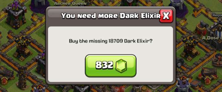 Clash of Clans Screenshot using gems to buy more dark elixir
