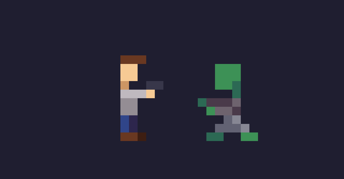 tiny pixel art person and zombie