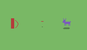 Red rectangle with a bow shooting a pixel arrow at a purple pixel deer