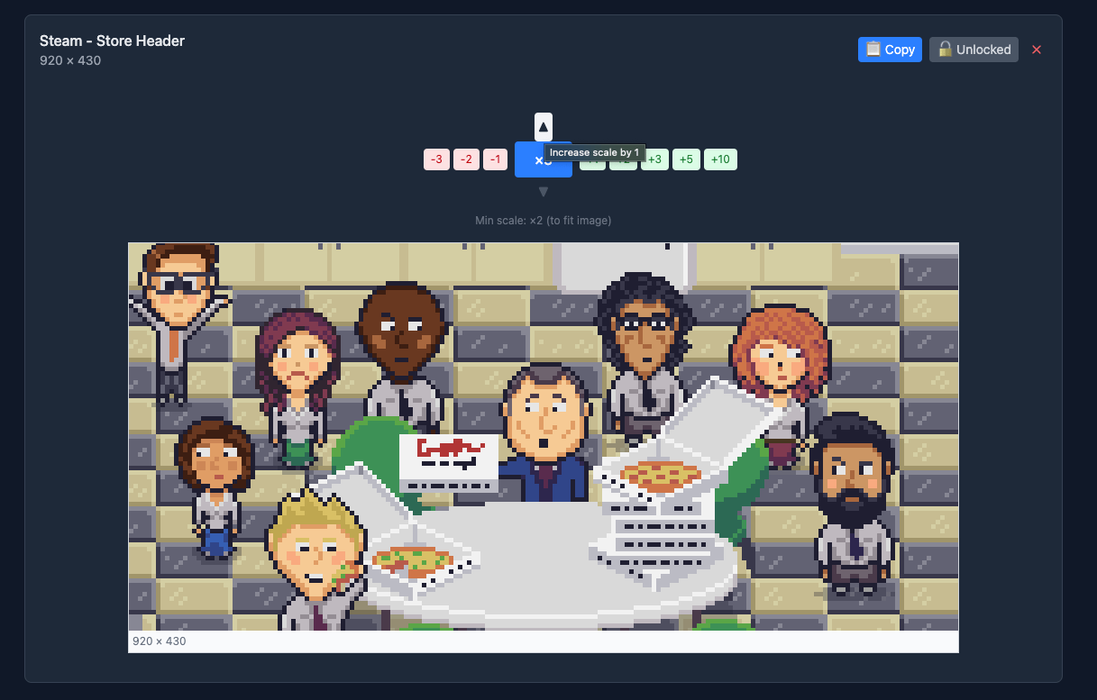 screenshot of how easy scaling is in the pixel art cropping tool
